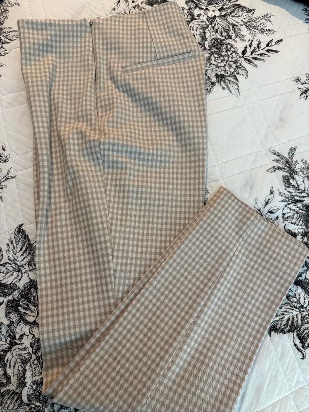 H&M Beige Gingham Straight-Leg Chinos